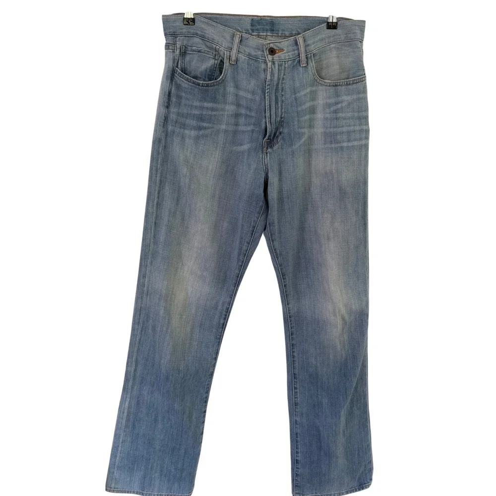 Lucky Brand Mens Light Wash Straight Leg Denim Jeans Blue 33x33 Whiskered Casual